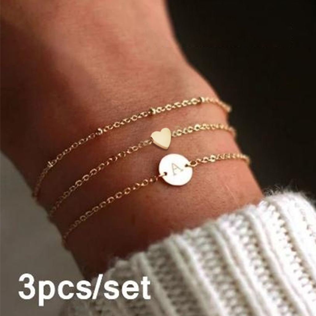 Bracelet for Women Letter&Heart Shape Combination Bracelets Women's Jewelry Three-Piece Exquisite Fashion Gift Bracciale femmina